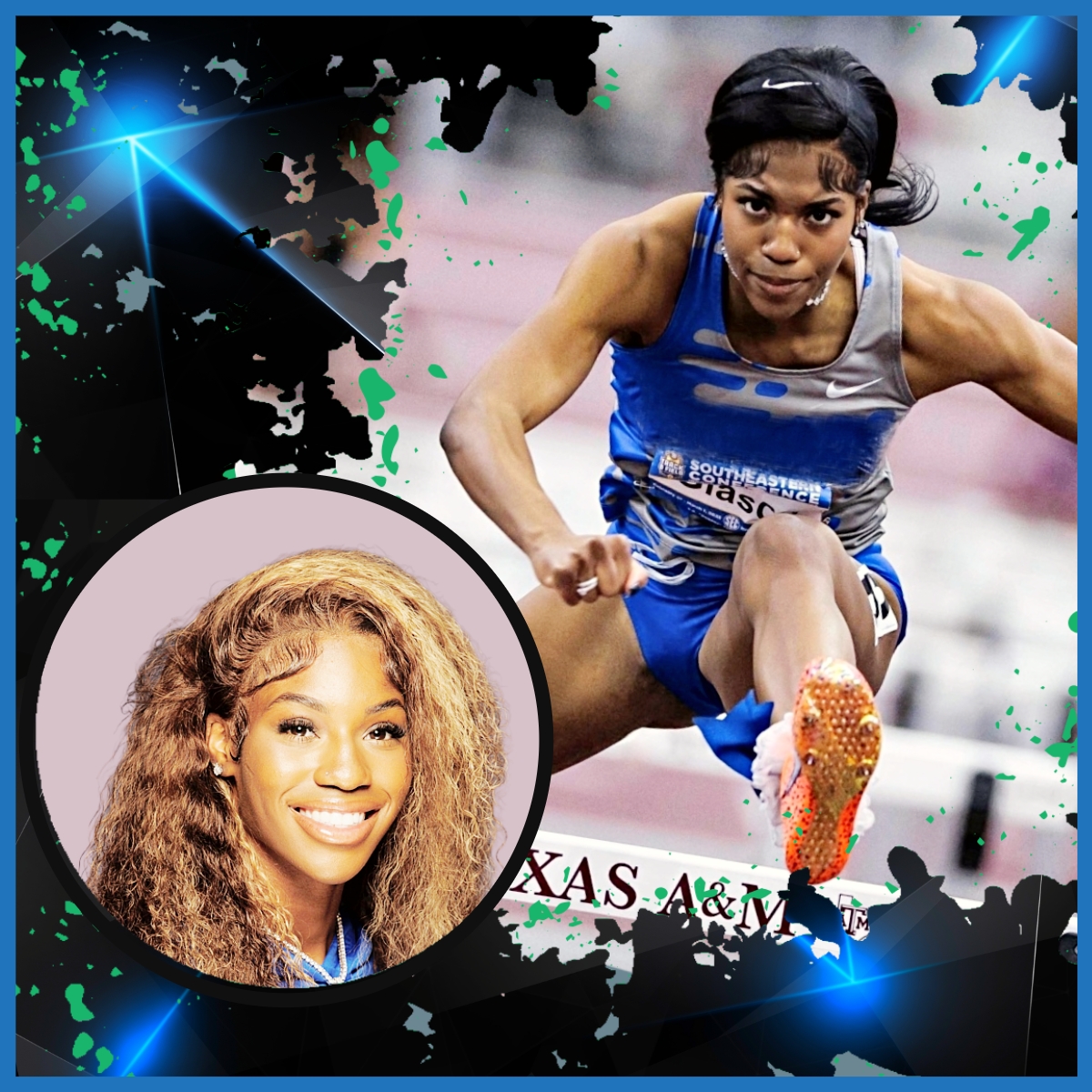 Alexis Glasco; a three-time All-American hurdler, has competed at Coastal Carolina University as well as the University of Kentucky. Her personal best for the 100m hurdles is 12.67 secs.